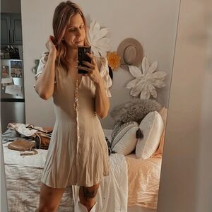 Beige linen mini dress with corset back